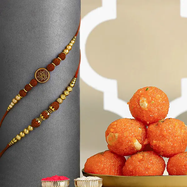 Serene Spirit Rudraksha Rakhi N Motichoor Laddoo