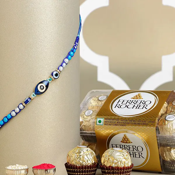 Galactic Blue Protector Evil Eye Rakhi N Golden Ferrero Bliss