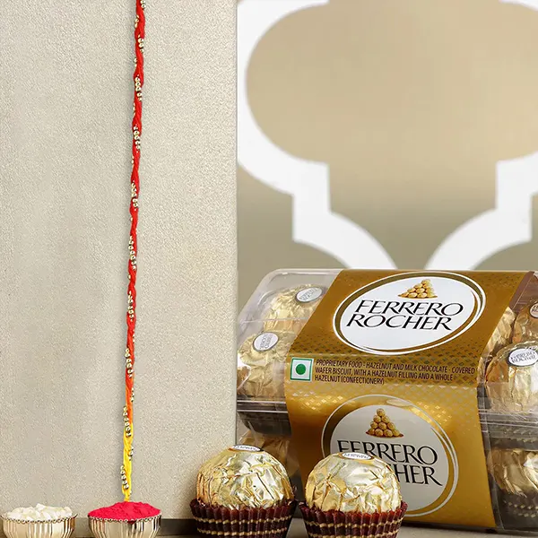 Sacred Beadwork Mauli Rakhi N Milk Ferrero Delights