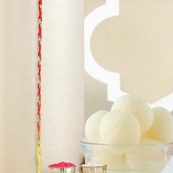 Sacred Beadwork Mauli Rakhi N Milk Rasgulla Combo