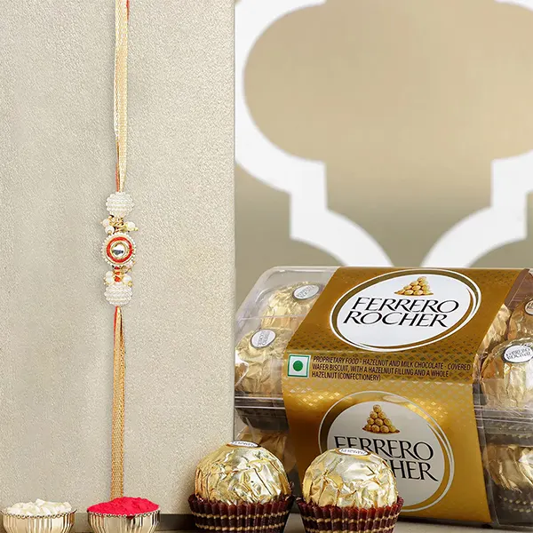 Crimson Majestic Pearl Rakhi N Ferrero Rocher 16 Pcs