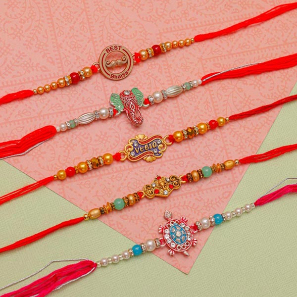 Send Ganesha, Tortoise and Veera Set of 5 Rakhis Online | Rakhibazaar.com