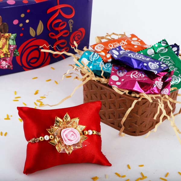 Blooming Rose Rakhi and Roses Chocolate