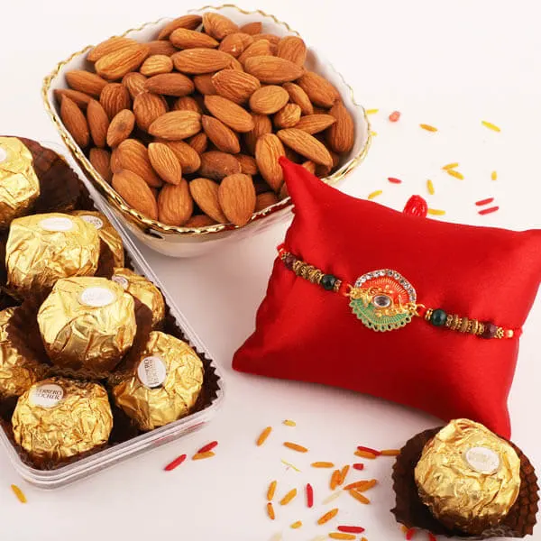 Dual Color Rakhi with Almond and Ferrero Rocher