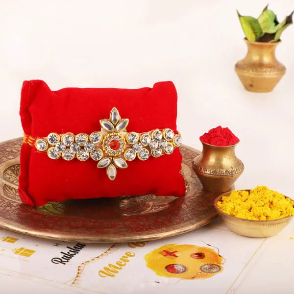 Kundan Floral Rakhi and Besan Laddoo