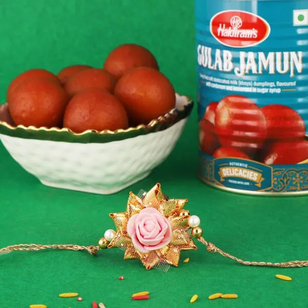 Blooming Rose Rakhi and Gulabjamun