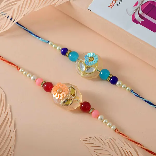 Sequins Rakhi Pair and Thali with Kaju Katli