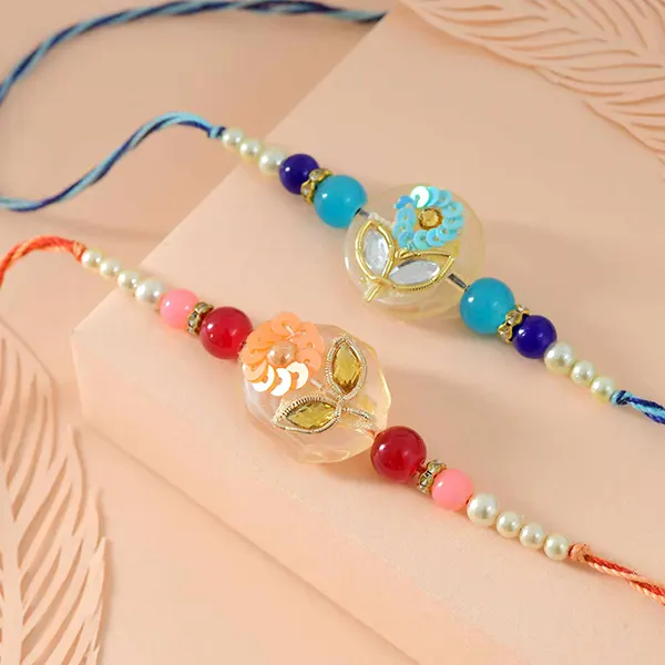 Sequins Rakhi Pair and Thali with Kaju Katli