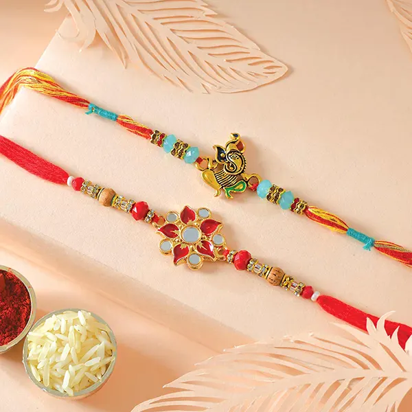 Ganesh and Floral Rakhi Set