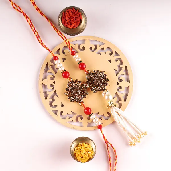 Floral Bhaiya Bhabhi Rakhi Set