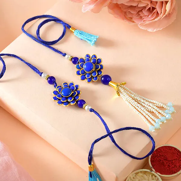 Blue Floral Lumba Rakhi Set