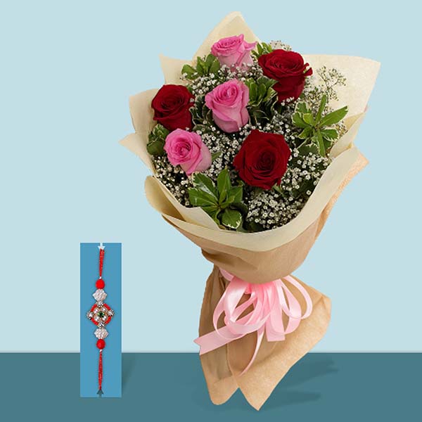 Rakhi With Red n Pink Roses