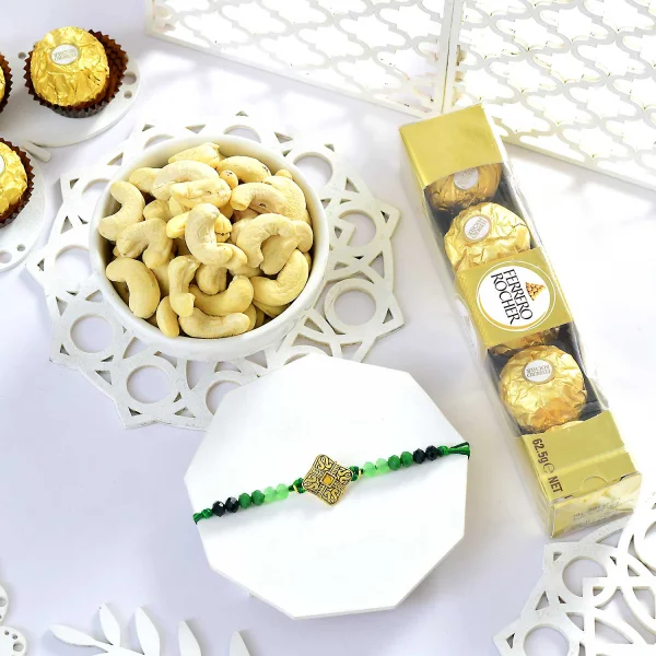 Premium Rakhi Gift Combo with Ferrero Rocher & Cashew Nut