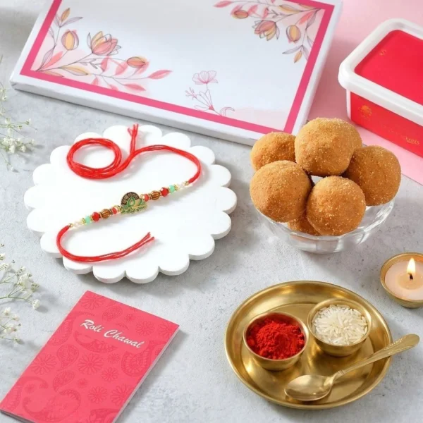 Krishna Bansuri Rakhi Gift Combo with Besan Laddoo