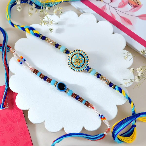 Pack of 2 Evil Eye Rakhi Gift Combo with Ferrero Rocher.