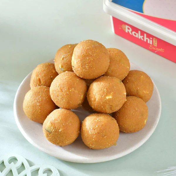 Premium Designer Rakhi Set with Besan Laddoo & Ferrero Rocher