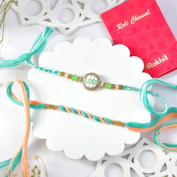 Premium Turquoise Rakhi Set