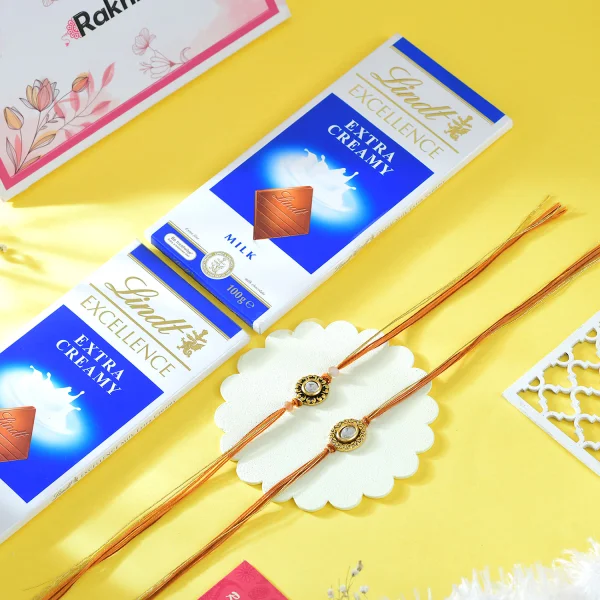 Pack of 2 Vibrant Rakhi Gift Combo with Lindt Chocolates