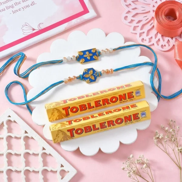Pack of 2 Premium Designer Rakhi with Toblerone Chocolates