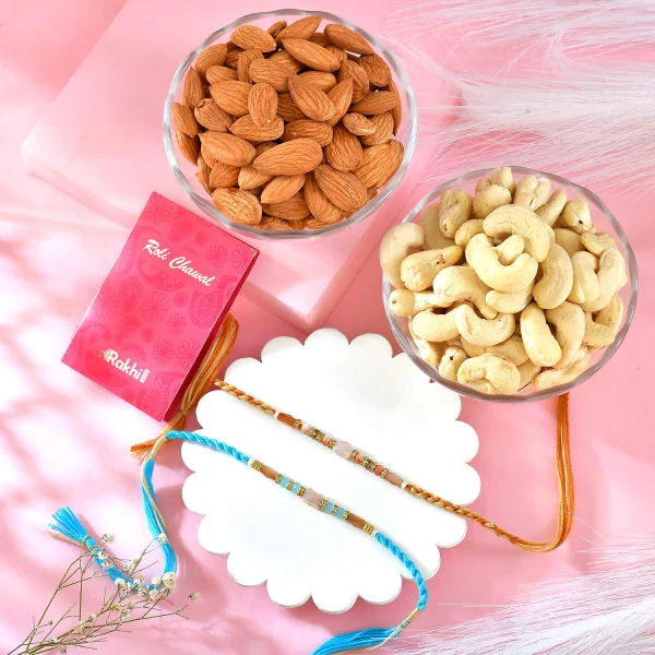 Pack of 2 Delightful Rakhi Gift Combo with Assorted Dryfruits