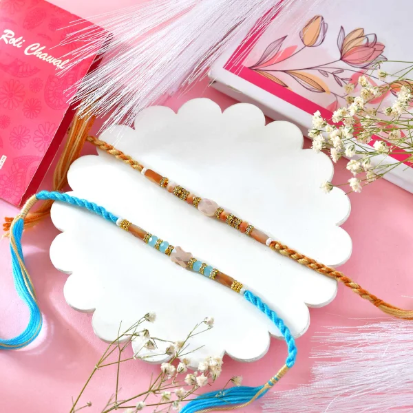 Luxury Dual Rakhi Set with Beads and Braided Thread Design