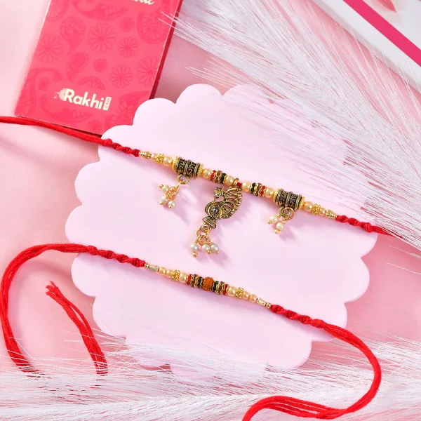 Premium Designer Bhaiya Bhabhi Rakhi Set Gift Combo with Kaju Katli