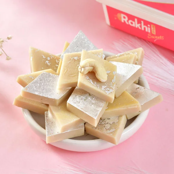 Premium Designer Bhaiya Bhabhi Rakhi Set Gift Combo with Kaju Katli
