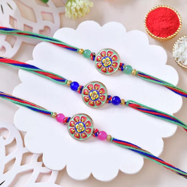 Pack of 3 Ethnic Rakhi with Kaju Katli