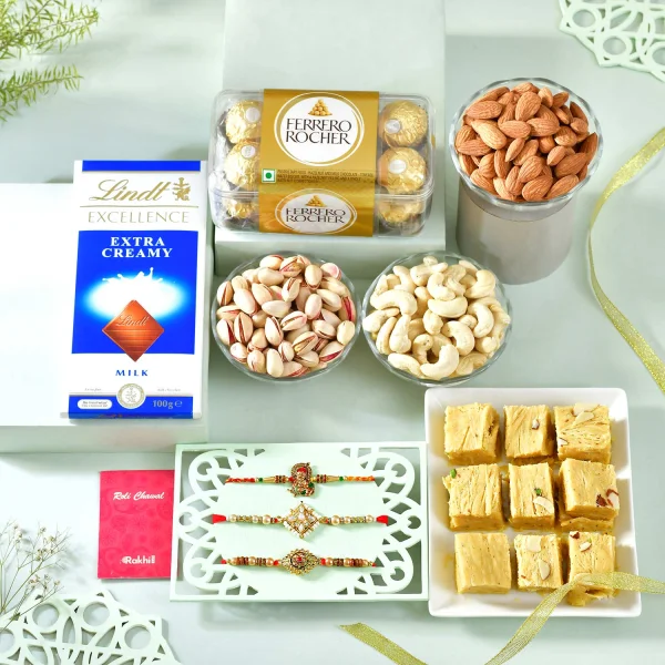Premium Premium Rakhi Hamper with Sweets, Dry Fruits & Chocolates