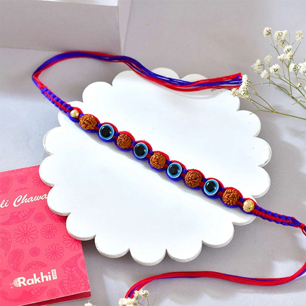 Rudraksha & Evil Eye Protection Rakhi with Snickers Chocolate