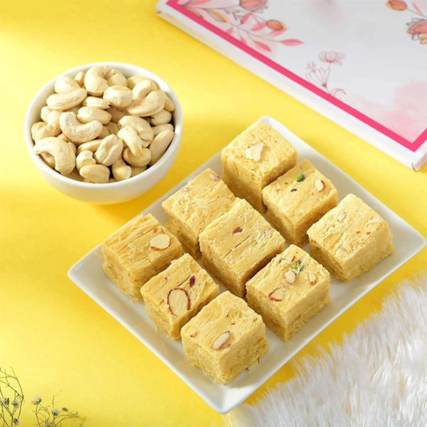 Single Rakhi With Soan Papdi & Cashew