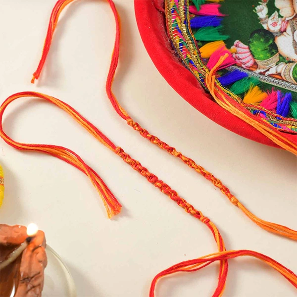 Set of Rakhi Thread With Pooja Thali & Laddoo