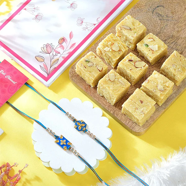 Set of Two Rakhi With Soan Papdi
