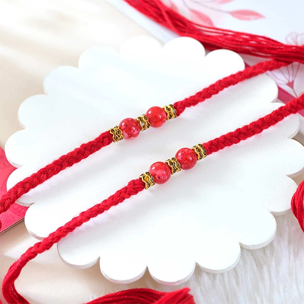 Set of 2 Red Beaded Rakhi For Bhai
