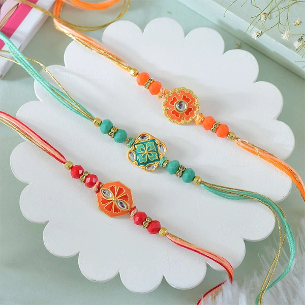 Set of 3 Enchanting Rakhi with Kaju Katli