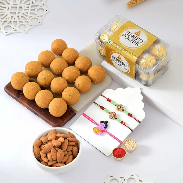 Set of Three Traditional Rakhi & Gourmet Hamper