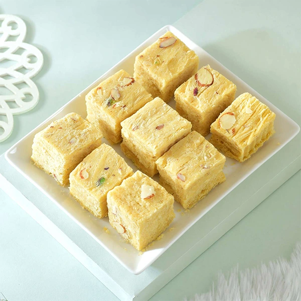 Four Set Rudraksha Rakhi with Soan Papdi & Dryfruits