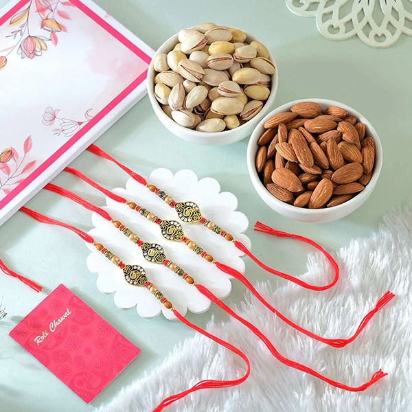 Set of 4 Rakhi for Bhai with Assorted Dryfruits