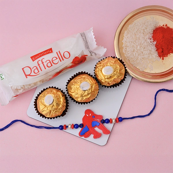 Combo of Spider Man Rakhi with Raffaello Bar