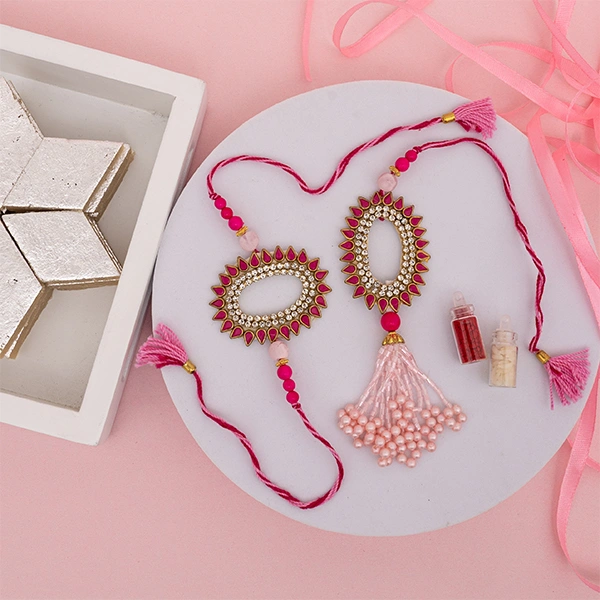 Elegent Bhaiya Bhabhi Rakhi Set with Kaju Katli