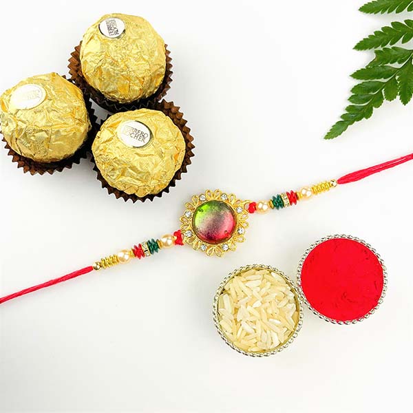 Traditional Rakhi with 3 Ferrero Rocher