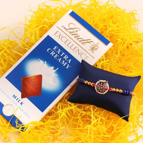Moti & Stone Rakhi with Lindt Bar - Canada