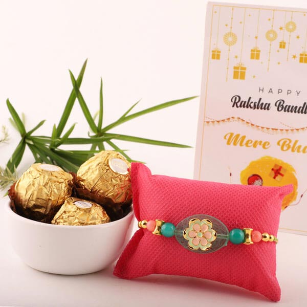 Green Pebble Rakhi & 3pc FR