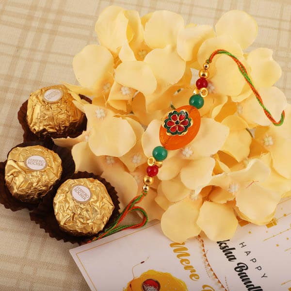 Floral Pebble Rakhi & 3pc FR