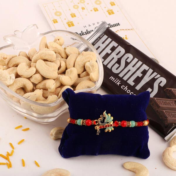 Charming Peacock Rakhi, Hersheys & Cashew