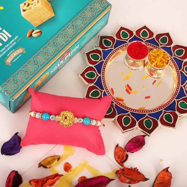 Peacock Rakhi & Thali Combo with Soan - Canada