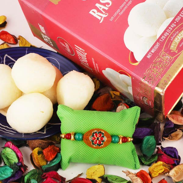 Floral Pebble Rakhi & Rasgulla - Canada