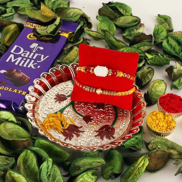 Rakhi Pair with Thali & Dairy Milk