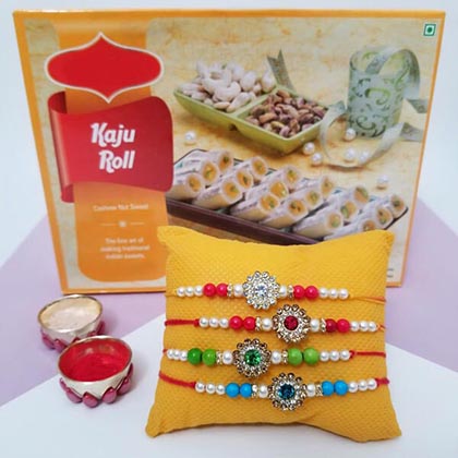 4 Colorful Rakhis with Kaju Roll