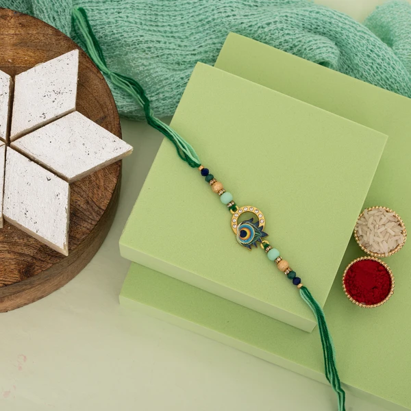 Mor Pankh Stone Rakhi with Kaju Katli Box